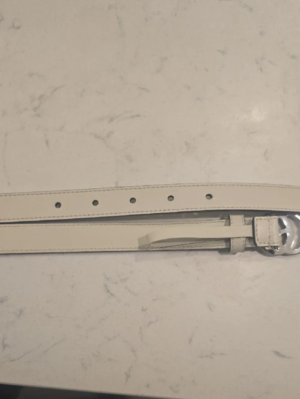 Gucci Cream Leather Belt with Silver Double G Buckle